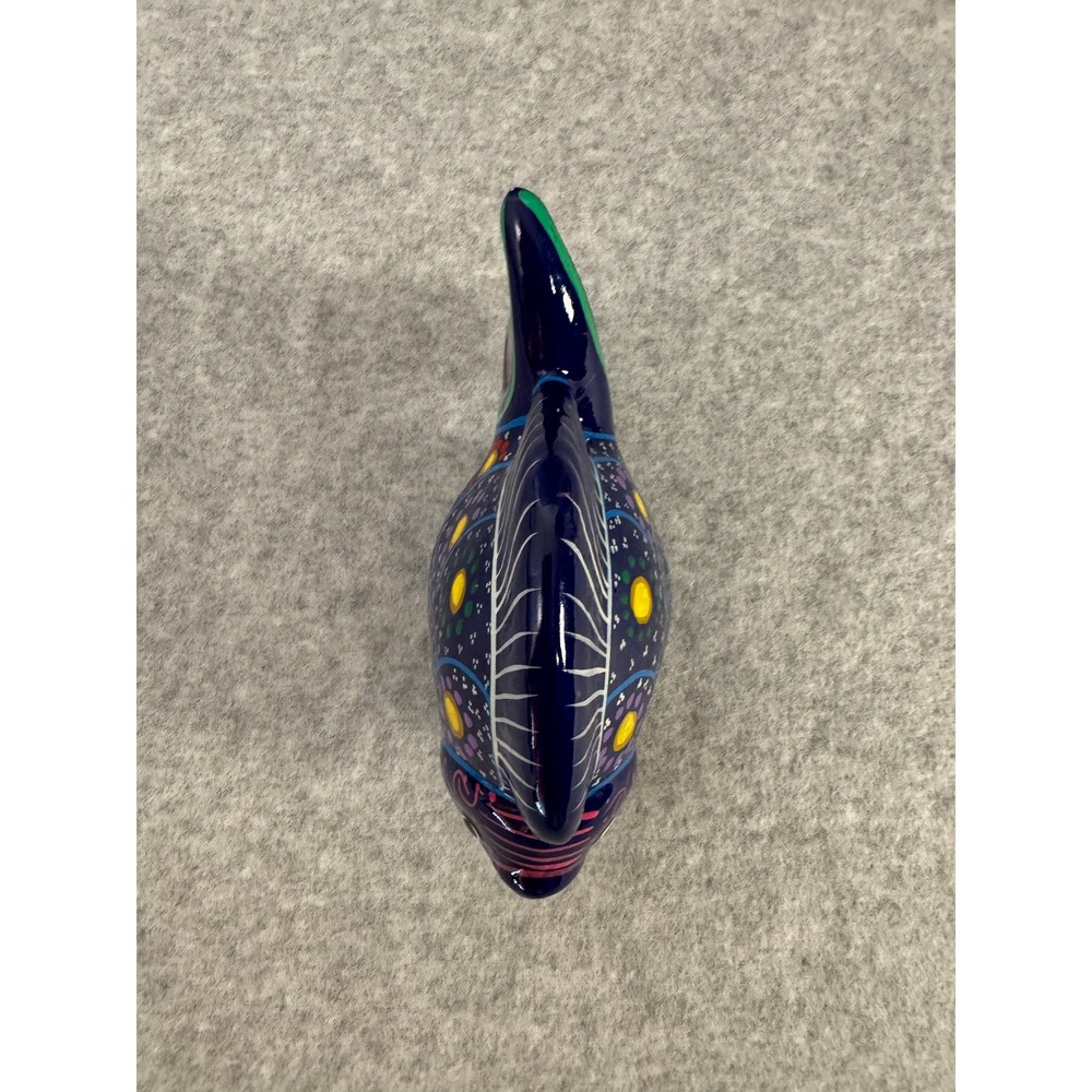 Mexican Pottery Fish Sculpture Hand Painted Terra Cotta Folk Art Cobalt Blue - Picture 6 of 8